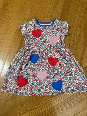 Boden Floral Dress with Red, Blue & Pink Heart Patches